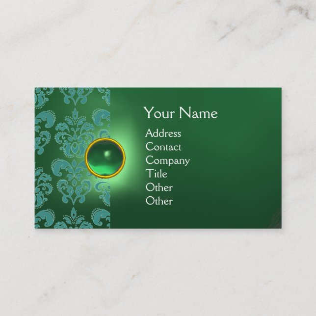 Carte De Visite CHIC DAMASK GEM MONOGRAS vert bleu (Devant)
