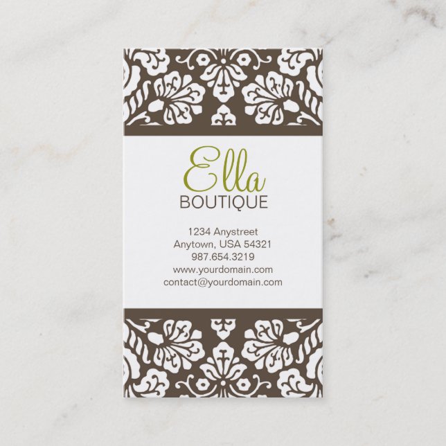Carte de visite chic de damassé Brown d'Ella #5 (Devant)