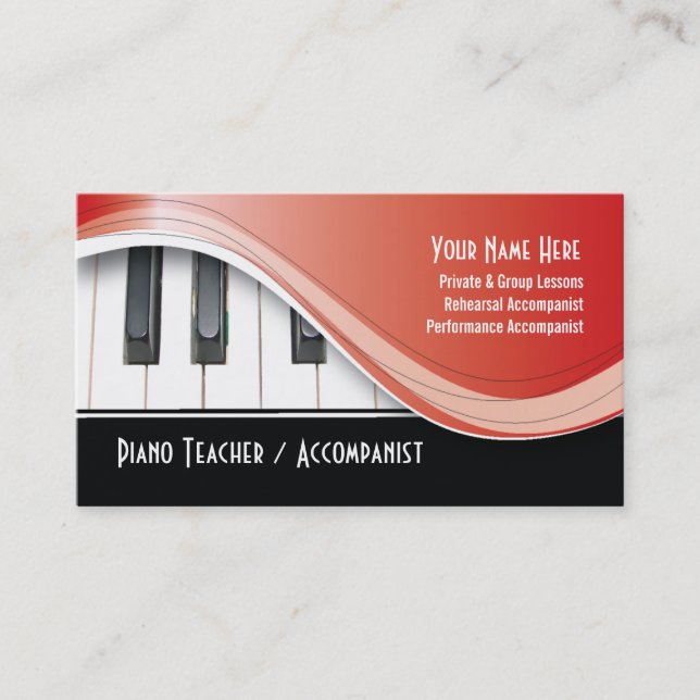 Carte de visite chic de professeur de piano (Devant)