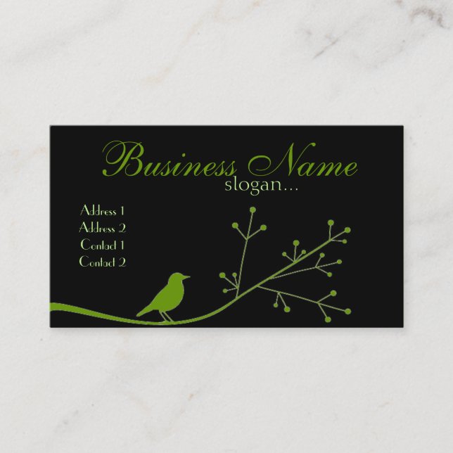 Carte de visite chic d'oiseau de vert de boutique (Devant)