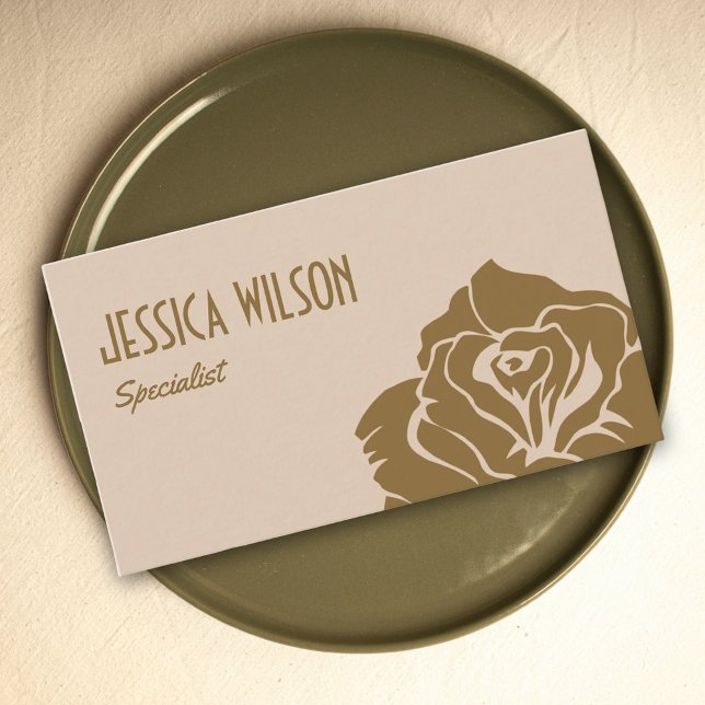 Carte De Visite Chic earthy beige pastel gold flower professional (Earthy beige pastel gold flower professional business card)