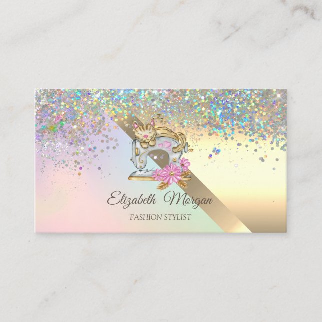 Carte De Visite Chic Élégant Chat de machine à coudre Confetti (Devant)