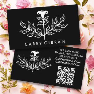 Carte De Visite Chic Elegant Lily Line Dessin CUSTOM QR Code