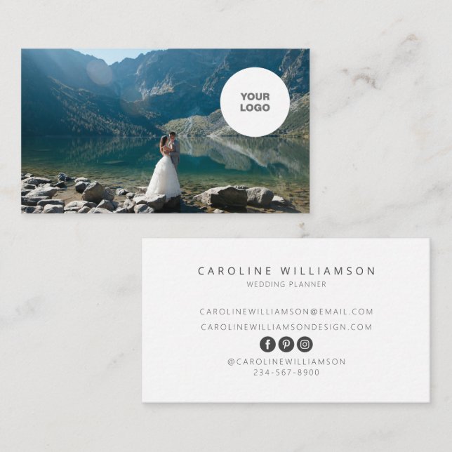 Carte De Visite Chic Élégant Logo Organisateur de Mariage Photogra (Devant / Derrière)