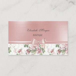 Carte De Visite Chic Élégant Luxe , Fleurs , Nœud Ruban Rose