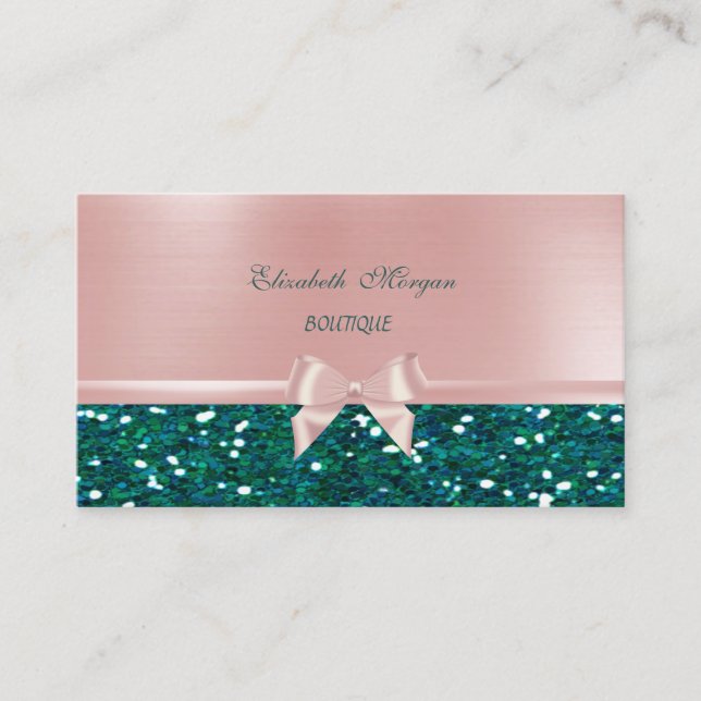Carte De Visite Chic Élégant Luxe, Ruban Rose à Nœud (Devant)