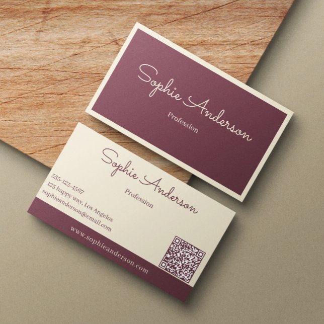 Carte De Visite Chic Élégant Mauve & Crème avec Code QR (Créateur téléchargé)