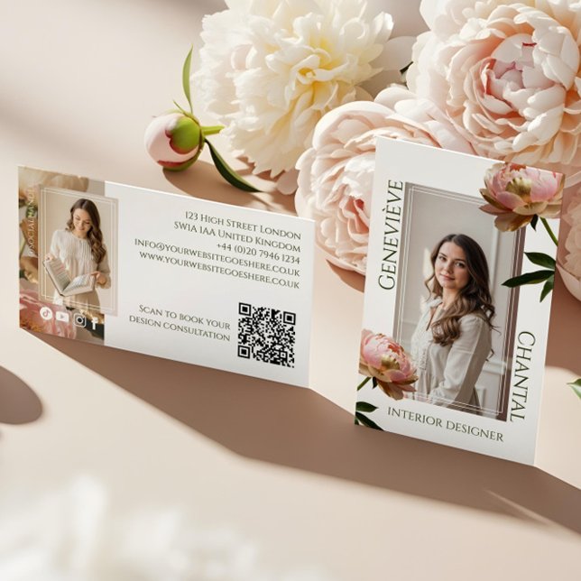 Carte De Visite Chic Elegant Modern Blush Pink & Gold Floral Photo (Chic Elegant Modern Blush Pink & Gold Floral Photo Business Card)