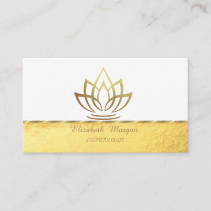 Carte De Visite Chic Élégant Professionnel, Lotus en Or Faux