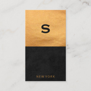 Carte De Visite Chic en cuir doré noir lisse Bloc couleur