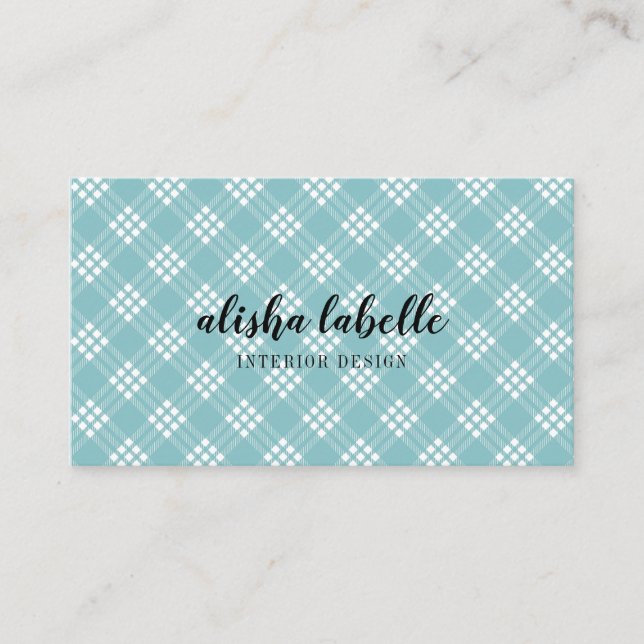 Carte De Visite Chic et moderne Pale Blue Plaid (Devant)