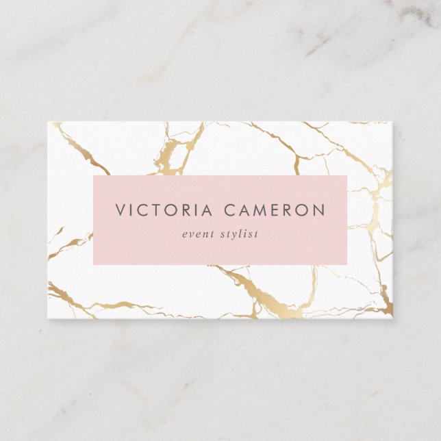 Carte De Visite Chic Faux Gold Foil Marbre Rose Feminine Business (Devant)