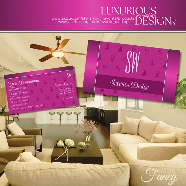 Carte De Visite Chic féminin rose élégant avec Initiales Professio (Créateur téléchargé)