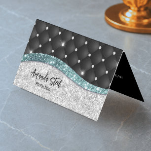 Carte De Visite Chic fille faux paillettes argent noir sarcelle mo