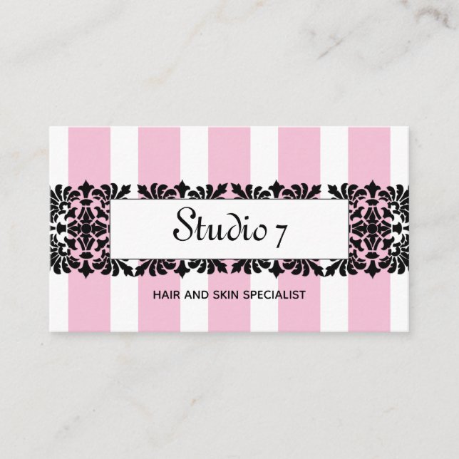 Carte De Visite Chic Fleur de Lis & Stripes en rose doux (Devant)