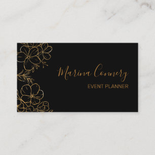 Carte De Visite Chic Floral Line Drawing Black Gold Event Planner