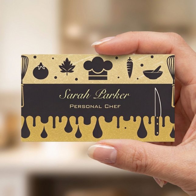 Carte De Visite Chic Glam Traiteur Chef Personnel Or (Créateur téléchargé)