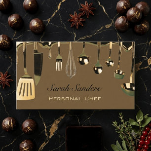 Carte De Visite Chic glam Traiteur Chef Personnel Or