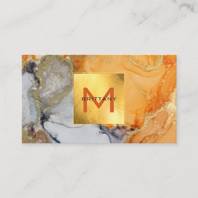 Carte De Visite Chic Gold Foil Gris et ambre Custom do-it-yourself (Devant)