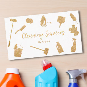 Carte De Visite Chic Gold Maid Cleaning Services Parties scintilla