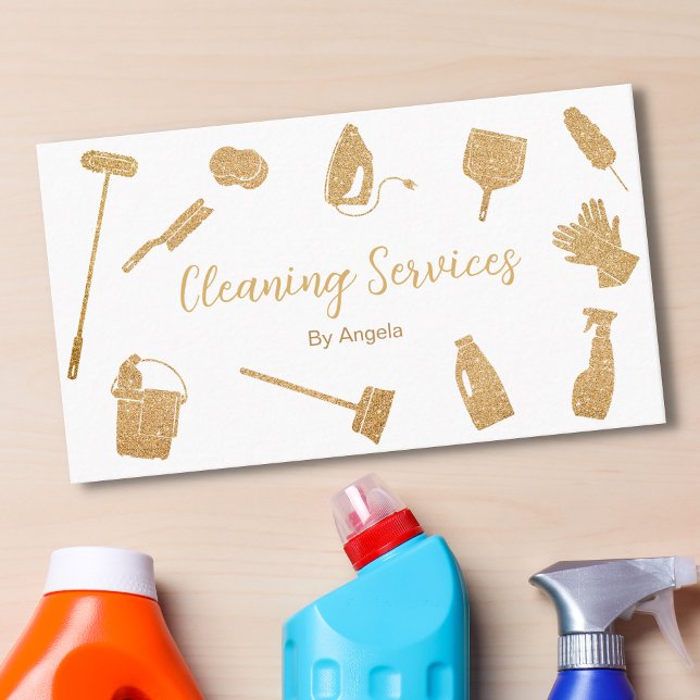 Carte De Visite Chic Gold Maid Cleaning Services Parties scintilla (Créateur téléchargé)