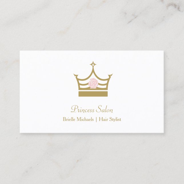 Carte De Visite Chic Gold Princess Crown Rose Hair Styliste (Devant)
