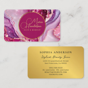 Carte De Visite Chic Golden Logo Sparkly & Purple Agate Parties sc