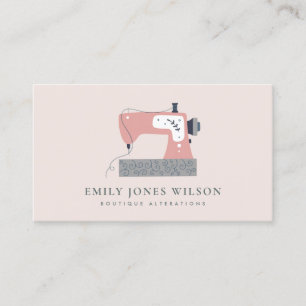 CARTE DE VISITE CHIC GRIS PEACH BLUSH PINK SEWING MACHINE TAILEUR