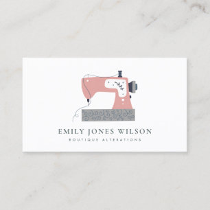 CARTE DE VISITE CHIC GRIS PEACH BLUSH PINK SEWING MACHINE TAILEUR