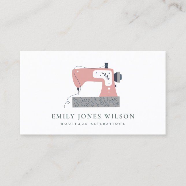 CARTE DE VISITE CHIC GRIS PEACH BLUSH PINK SEWING MACHINE TAILEUR (Devant)