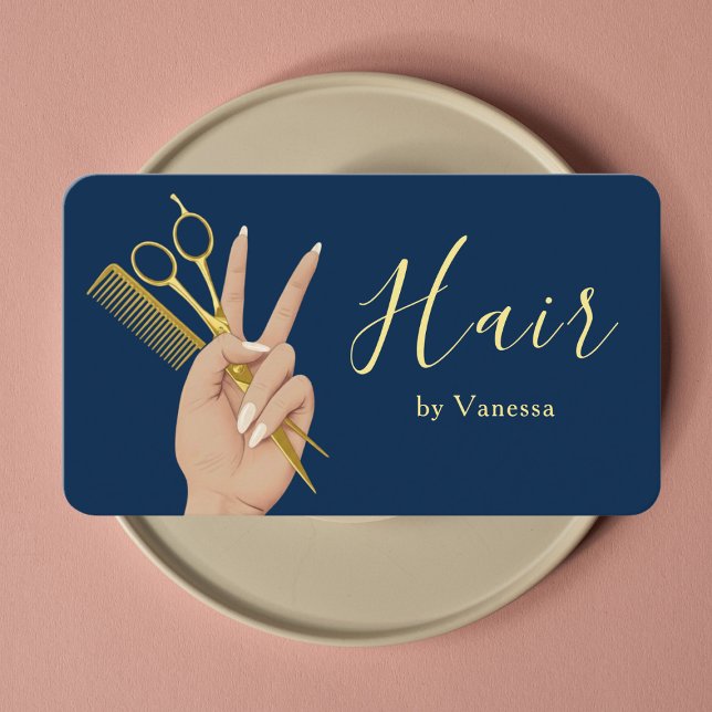 Carte De Visite Chic Hair Salon Hairstylist Hairdresser Navy Blue (Créateur téléchargé)