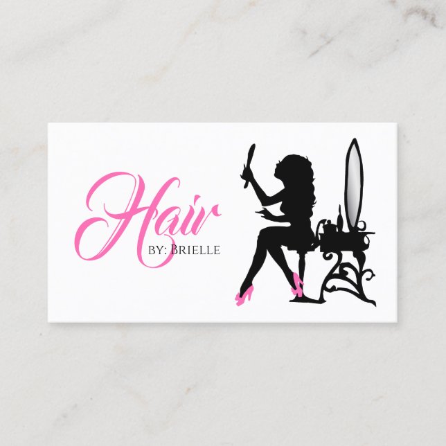 Carte De Visite Chic Hair Salon Rose et Black Woman Hair Styllist (Devant)