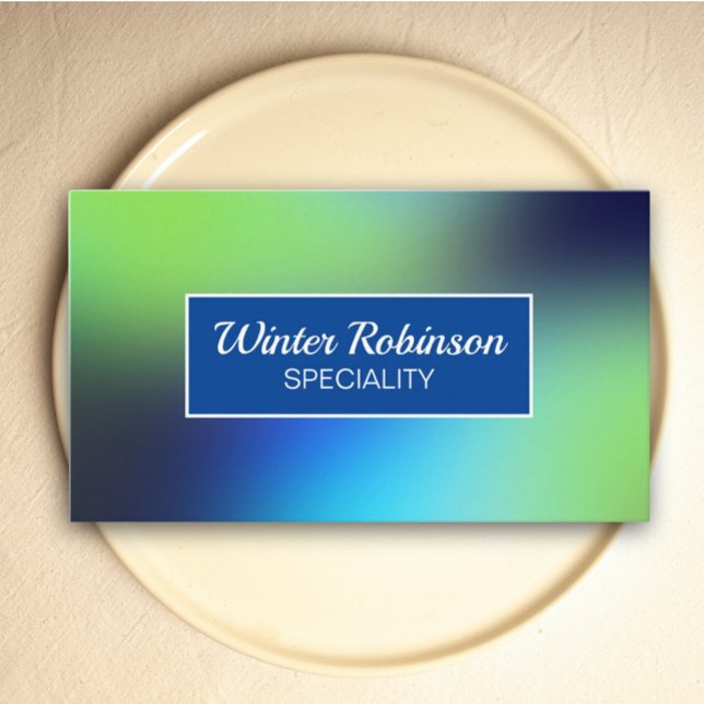 Carte De Visite Chic holographique bleu vert turquoise avec cadre (Hologram gradient design for stylish business card )