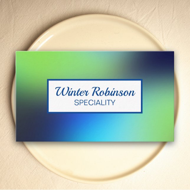 Carte De Visite Chic holographique bleu vert turquoise avec cadre (Holographic gradient design for stylish business card )