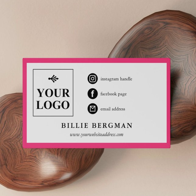 Carte De Visite Chic Hot Rose White Médias sociaux (Créateur téléchargé)