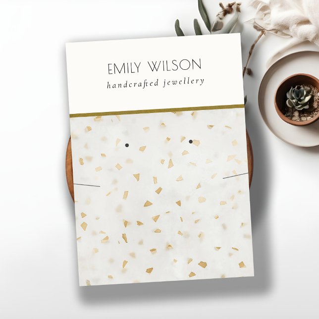 Carte De Visite Chic Ivoire Or Terrazzo Texture Collier à oreille (Créateur téléchargé)