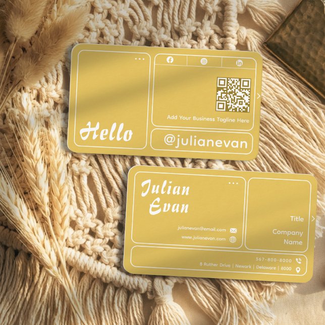 Carte De Visite Chic Jaune Moutarde Rétro Moderne Bonjour (Modern Retro Mustard Yellow Chic Hello Business Card)