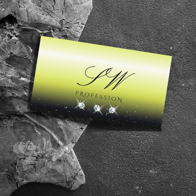 Carte De Visite Chic Jaune Noir Gradient Bijoux étincelants Monogr (Créateur téléchargé)