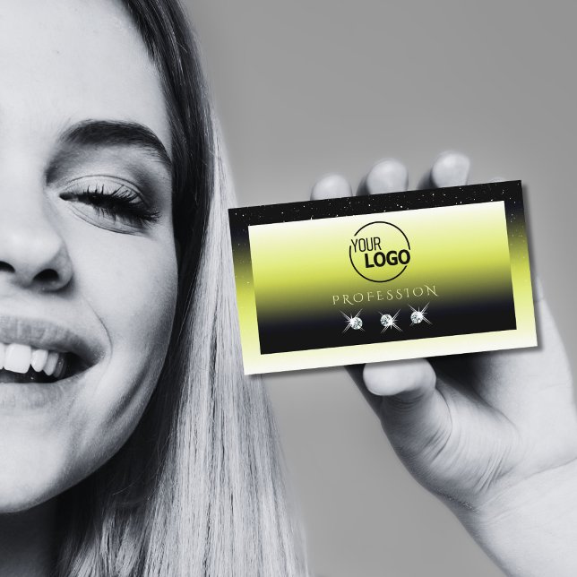 Carte De Visite Chic jaune Ombre brillant Diamants avec logo (Créateur téléchargé)