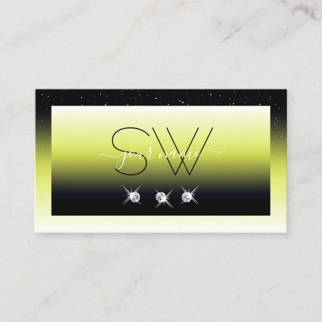 Carte De Visite Chic jaune Ombre étincelante Diamants Monogramme (Devant)