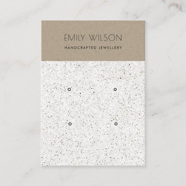 CARTE DE VISITE CHIC KRAFT BLANC TERRAZZO 2 SUPPORT DE BOUCLES D'O (Devant)