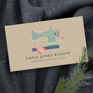 CARTE DE VISITE CHIC KRAFT GREEN ORANGE PINK SEWING MACHINE TAILEU