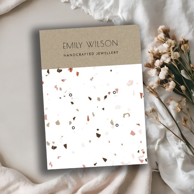 CARTE DE VISITE CHIC KRAFT WHITE TERRAZZO 2 EARRING DISPLAY LOGO (Créateur téléchargé)