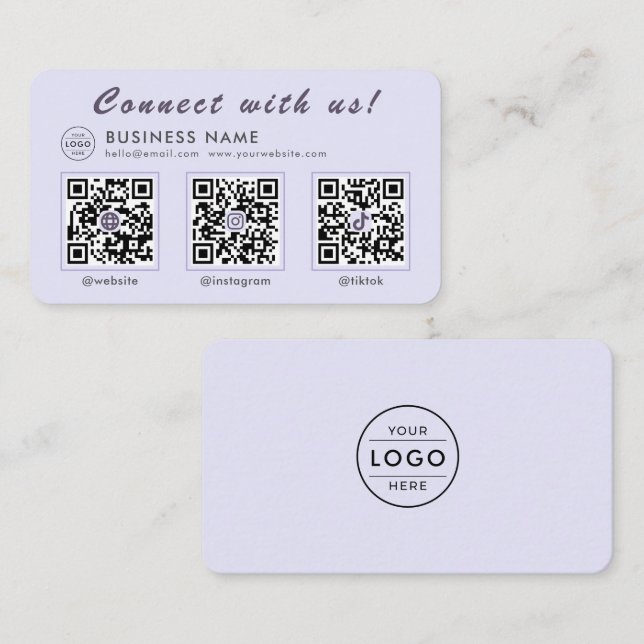 Carte De Visite Chic Lavande 3 QR Code Multi Réseaux Sociaux (Devant / Derrière)