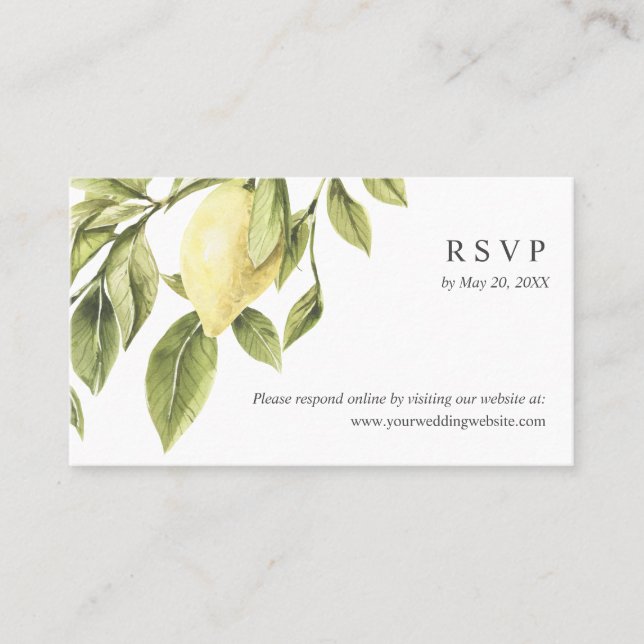 Carte De Visite Chic Lemon feuilles mariage RSVP site en ligne (Devant)