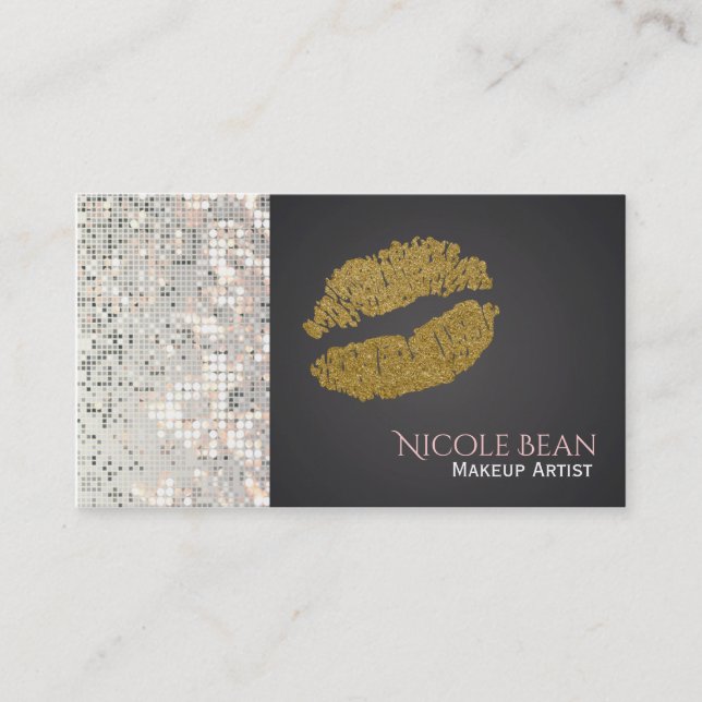 Carte de visite chic lèvres brillantes sequins et  (Devant)