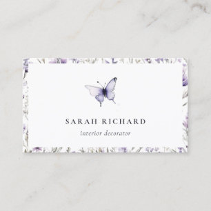 Carte De Visite Chic Lilac Purple Fleur sauvage Papillon Aquarelle