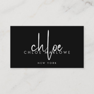 Carte De Visite Chic Liste de cheveux minimaliste Monogramme noir