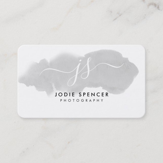 Carte De Visite CHIC LOGO élégant joli initial gris aquarelle (Devant)