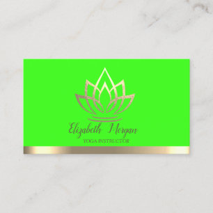 Carte De Visite Chic Lotus Fleur Or Professeur de Yoga Vert Neon